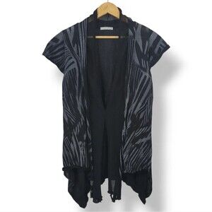 Alberto Makali Open Front Asymmetrical Hem Knit Sweater Cardigan in Black Size S